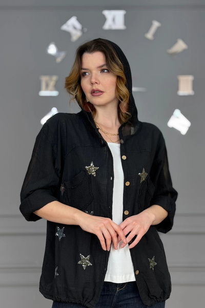 Bİ.GİYSEN Γυναικείο μαύρο βιολογικό ύφασμα λινό που πλένεται, με βαμβακερή χτ...