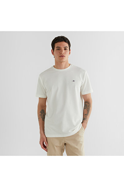 Gant Erkek Beyaz Bisiklet Yaka Regular Fit Logolu T-Shirt