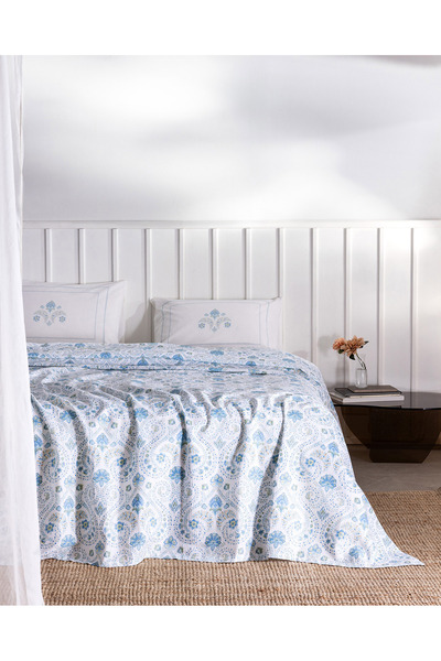 Madame Coco Σετ Πικέ Bretagne Μονό Βαμβακερό με στάμπα Ecocell - Μπλε