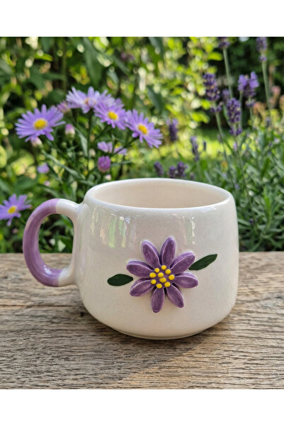 NİVRA GRUP El Yapımı Mor Kulplu 3D Özel Kabartmalı El İşlemeli Mor Çiçek Dese...