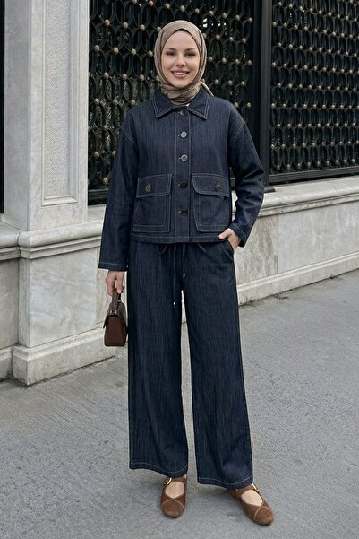 InStyle Σετ τζιν με τσέπες σε σκούρο μπλε χρώμα