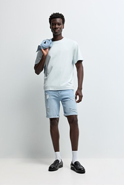LEFTIES Distressed detaylı skinny denim bermuda