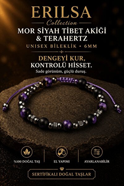 Erilsa Certified Terahertz Purple Black Tibetan Agate - Raw Cheroite Bracelet...