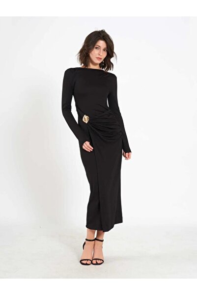 Lefon Γυναικείο μίντι φόρεμα με ντραπέ μπροστά 111699