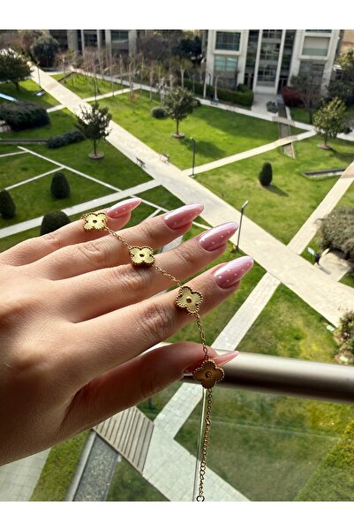 N.Merve Jewellery Gold Görünümlü Yonca Çelik Bileklik