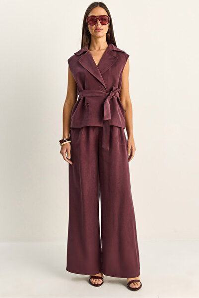 Bianco Lucci Γυναικείο Κλασικό Γιλέκο με Διπλό Γιακά και Ζώνη, Ψηλόμεσο Παντε...