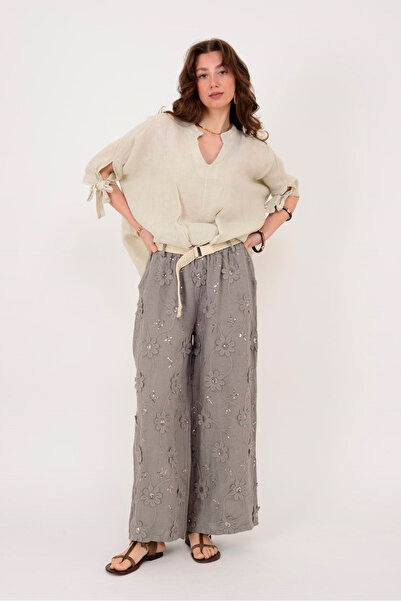 Park Moda 41770 ΛΙΝΟ ΠΑΝΤΕΛΟΝΙ ΜΕ ΑΝΑΚΟΥΦΙΣΤΙΚΟ ΣΧΕΔΙΟ ΛΟΥΛΟΥΔΙΩΝ ΚΑΙ ΖΩΝΗ