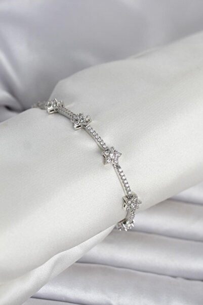 Lisinya Brass Silver Color Zircon Stone Star Model Women's Bracelet -