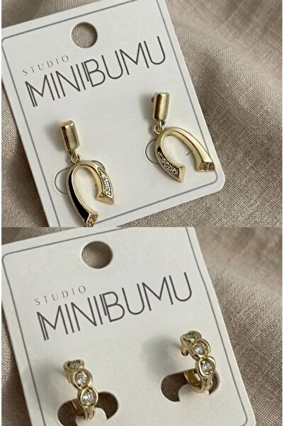 Studio Minibumu 2 pairs of stone-accented, tarnish-resistant stainless steel ...