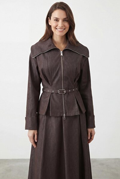 Loreen Γυναικεία φόρμα με λεπτομέρεια στο γιακά και τζιν φούστα με φερμουάρ –...