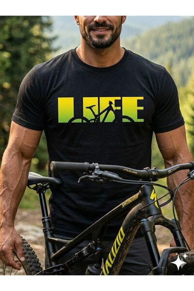 Duzor Μαύρο ανδρικό μπλουζάκι 100% βαμβακερό Life is Bike με στάμπα ποδηλάτου...