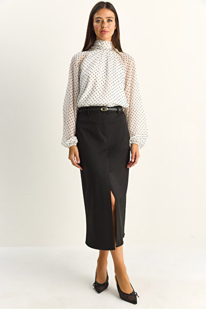 Bianco Lucci Γυναικεία φούστα μίντι με ψηλή μέση, λεπτομέρεια σκίσιμο μπροστά...