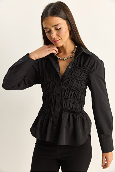 Bianco Lucci Γυναικείο ασύμμετρο πουκάμισο ποπλίνα με λεπτομέρεια κορδόνι περ...