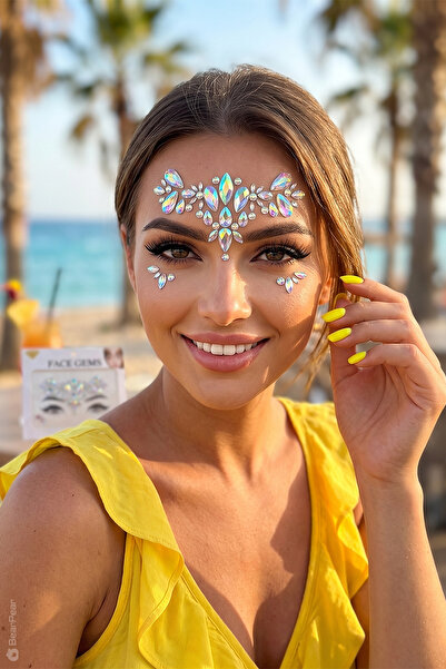 BearPear Holografik Damla Yüz Taşı Seti Kendinden Yapışkanlı Kristal Taşlar