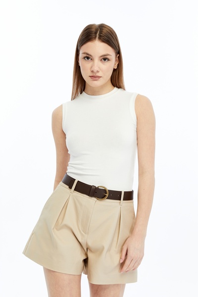 VERANOYA Sleeveless Bicycle Collar Body Suit White