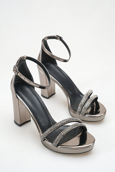 Rella Platinum Color Stone Platform Heeled Evening Dress Sandals Women's Ankl...