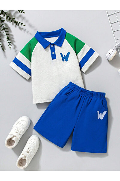 Take Two By Styli Boys Color Block Polo T-Shirt and Shorts Set