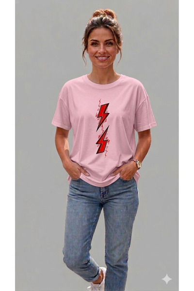 VODEXA Tricou supradimensionat pentru femei VOLTAJ, imprimat, 100% bumbac, cr...