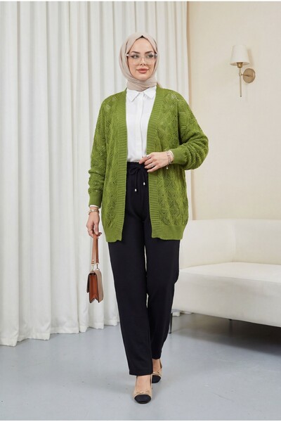 Modamorfo Πλεκτή ζακέτα με σχέδια Araboy -χακί