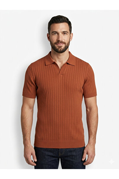 İMAJ MAĞAZACILIK Men's Tile Polo Collar Slim Fit Striped Knitted Knitwear Pol...