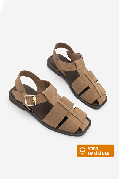 Marjin Γυναικεία πέδιλα από γνήσιο δέρμα με ρίγες, κλειστό μπροστινό μέρος, λ...