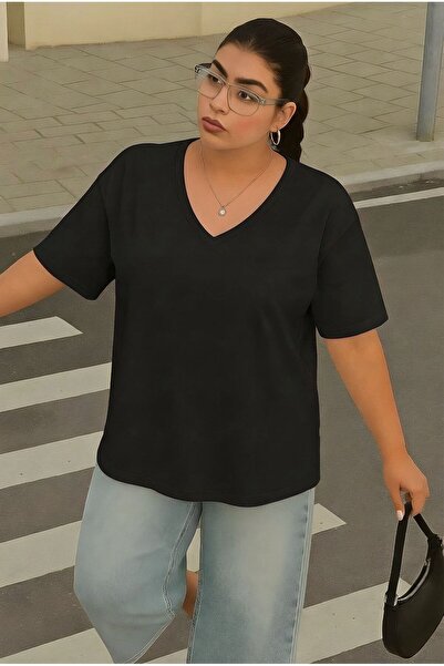 E-ROMA V-Neck Plus Size Oversized T-Shirt 3Cz3