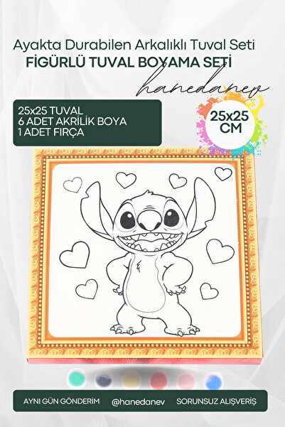 Hanedanev Kanvas Tuval Boyama Seti - 6 Renk Boyalı ve Fırçalı Eğitici Set - A...