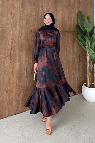 Şulemoda Giyim Σατέν φόρεμα με σχέδιο Melike, σε μπλε ναυτικό