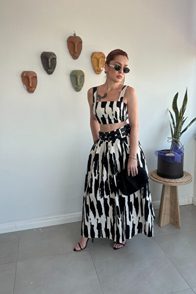 toi butik Kemerli Crop Etek Takım