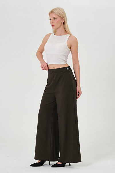 RELAXL Oversized Stylish High Waist Khaki Women's Palazzo Pants with Wide Legs