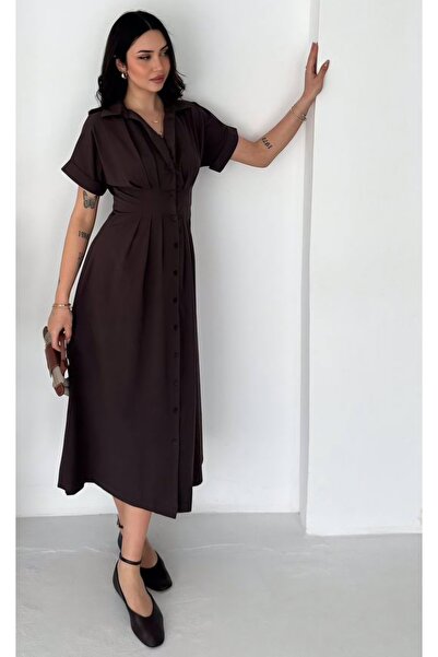 Noa&Noa Γυναικείο φόρεμα με κοντό μανίκι και λεπτομέρεια σε στυλ πουκαμίσου