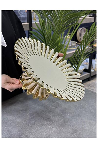 Doğudeko Lux Alba Gold Footed Round Presentation Plate