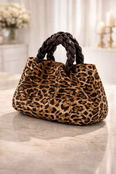 ELAN COLLECTİON Kadın Çanta Premıum Modern Leopar Desenli Orta Boy Çapraz Ask...