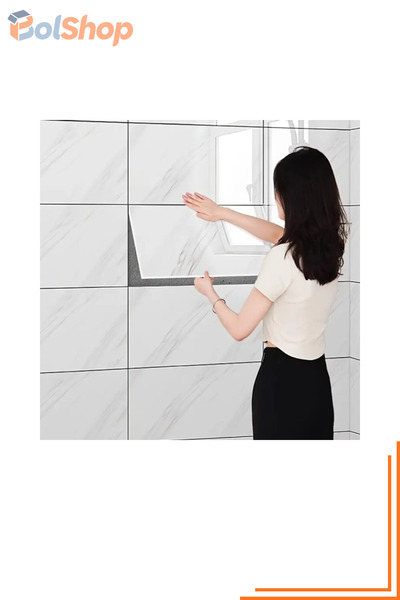 BolShop Beyaz Mermer Desenli Alüminyum Duvar Sticker 60x30 cm Isıya Dayanıklı...