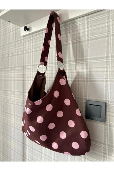 MUTE BAG Polka Bag Puantiye Çanta / Puantiyeli Omuz Çantası Kahverengi & Pembe (28*49)