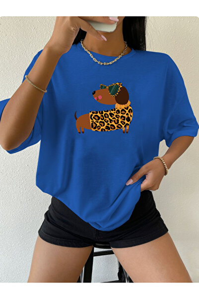 SUNFREE Dachshund Long Leopard Dog Printed Oversize Short Sleeve Basic Women'...