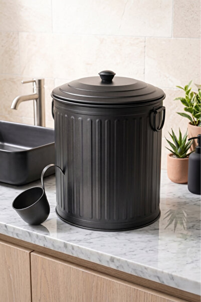 GörSeç Βίντατζ Λευκό Διακοσμητικό Μεταλλικό Δοχείο Αποθήκευσης Απορρυπαντικού...