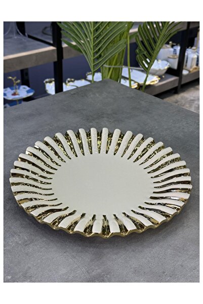 Doğudeko Lux Alba Round Flat Gold Serving Set
