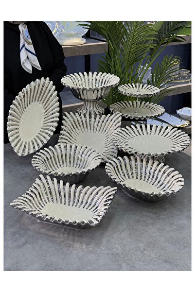 Doğudeko Lüx Alba Silver 8 Piece Serving Presentation Set