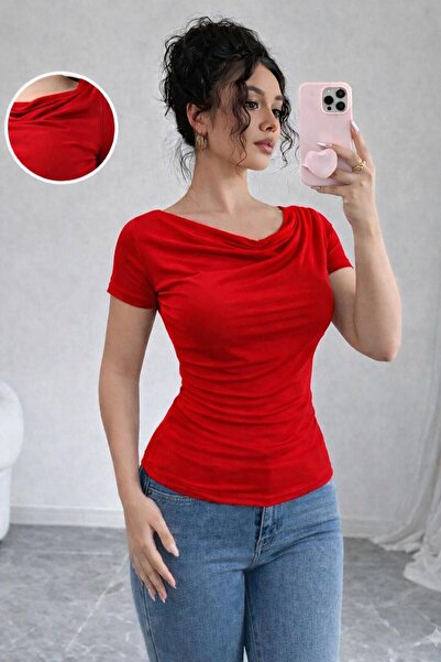 peri tower Γυναικεία μπλούζα με λεπτομέρεια στο λαιμό και λεπτομέρεια με κορδ...