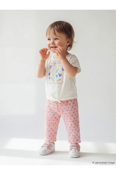 LC Waikiki Rmz Gi̇yi̇m Farkiyla Floral Printed Baby Girl T-Shirt and Pants