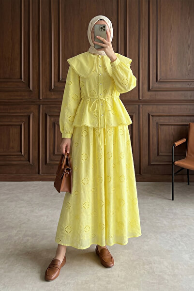 MODAQU Κοστούμι με φόδρα και λεπτομέρεια κεντήματος στο γιακά του μωρού, λινό...