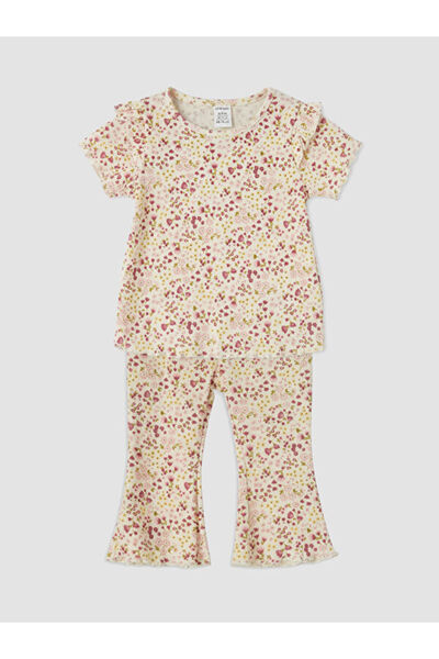 LC Waikiki Rmz Gi̇yi̇m Farkiyla Floral Baby Girl Ribbed Set