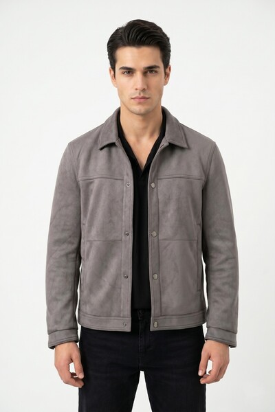 DYNAMO Ανδρικό μαύρο σπορ παλτό σουέτ κανονικής εφαρμογής, εποχιακό, BGL-ST05437