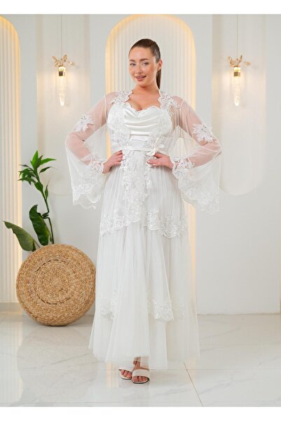 Limas lingerie Special Design Lace-Detail 2-Piece Long Dressing Gown