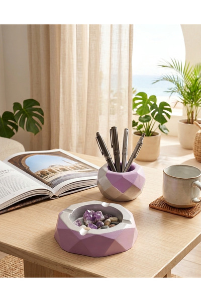 Geometrik Prizma 2’li Dekoratif Set - Kalemlik ve Küllük / Çok Amaçlı Düzenleyici