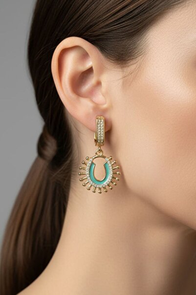 BHR AKSESUAR Zircon Stone Sun Figured Dangle Earrings (3.5 cm)