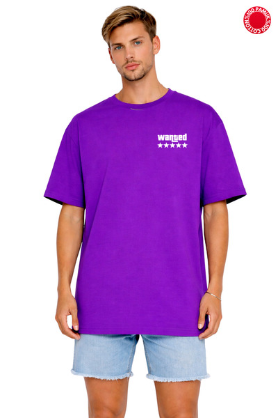 BEETON Unisex Oversize Μωβ μπλουζάκι με στάμπα  "Wanted " 100% βαμβάκι με λεπ...