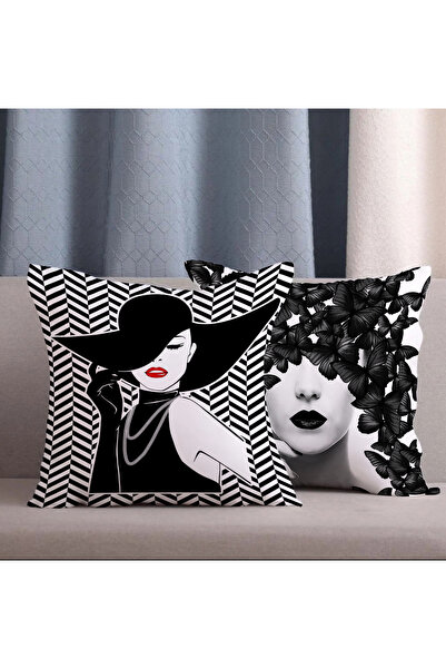 Alkan Homes 2li Kombin Pop Art Kızları Desenli Dijital Baskılı Kırlent Kılıfı