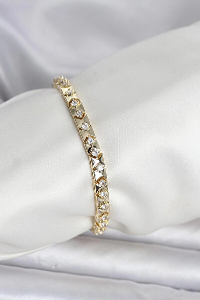 İsmiyle Al Brass Gold Color Zircon Stone Women's Bracelet
